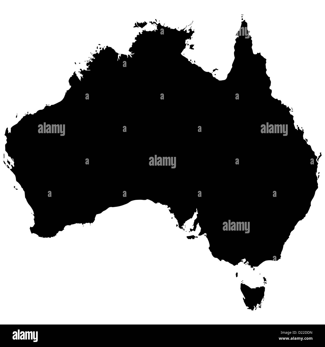 Silhouette mappa di Australia su sfondo bianco Foto Stock