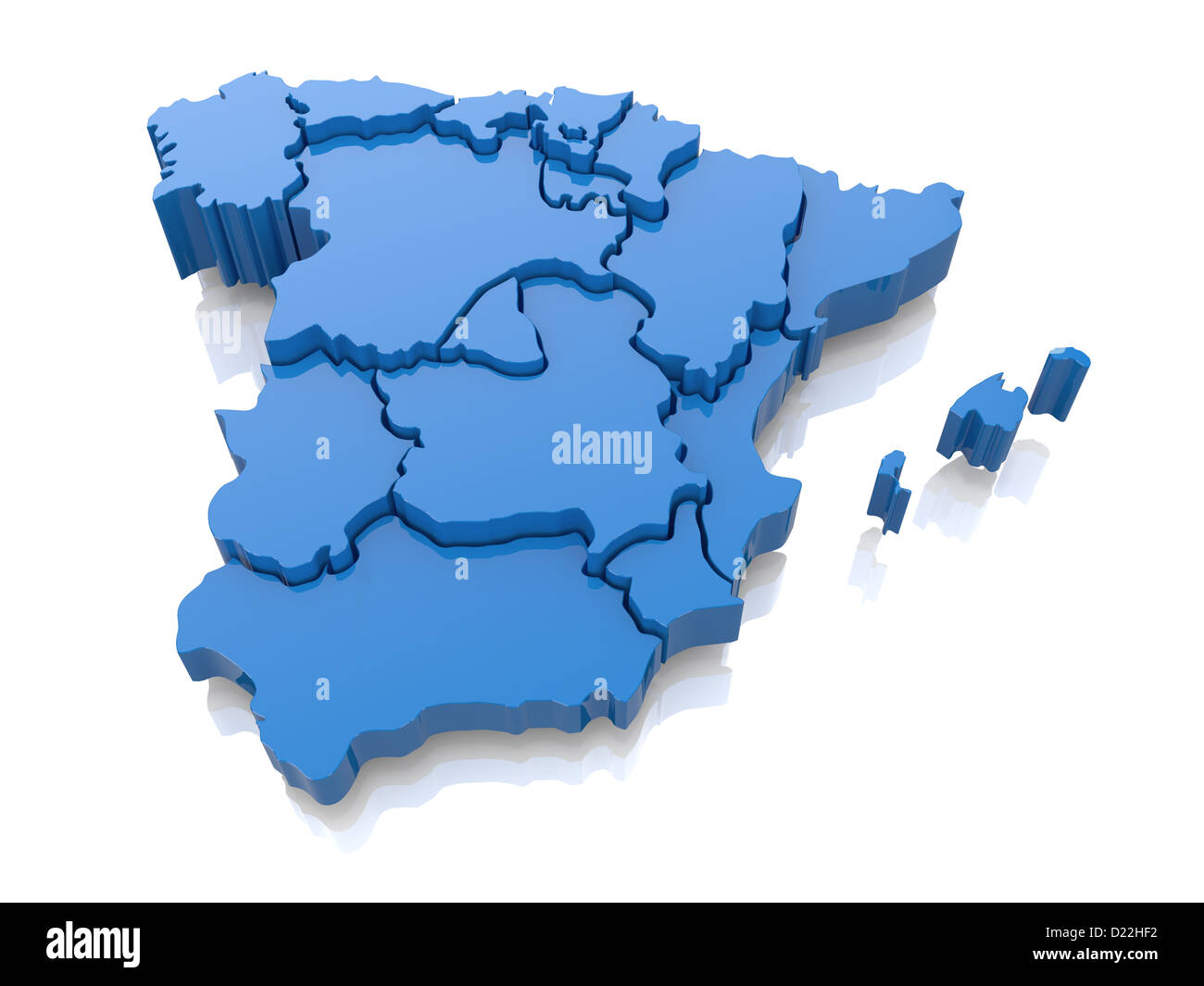 Mappa tridimensionale della Spagna su sfondo bianco. 3d Foto Stock