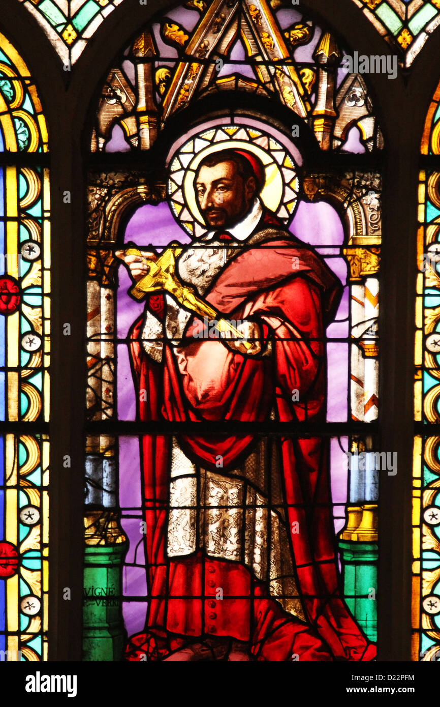 San Carlo Borromeo, vetrate colorate da Saint Germain-l'Auxerrois chiesa, Parigi Foto Stock