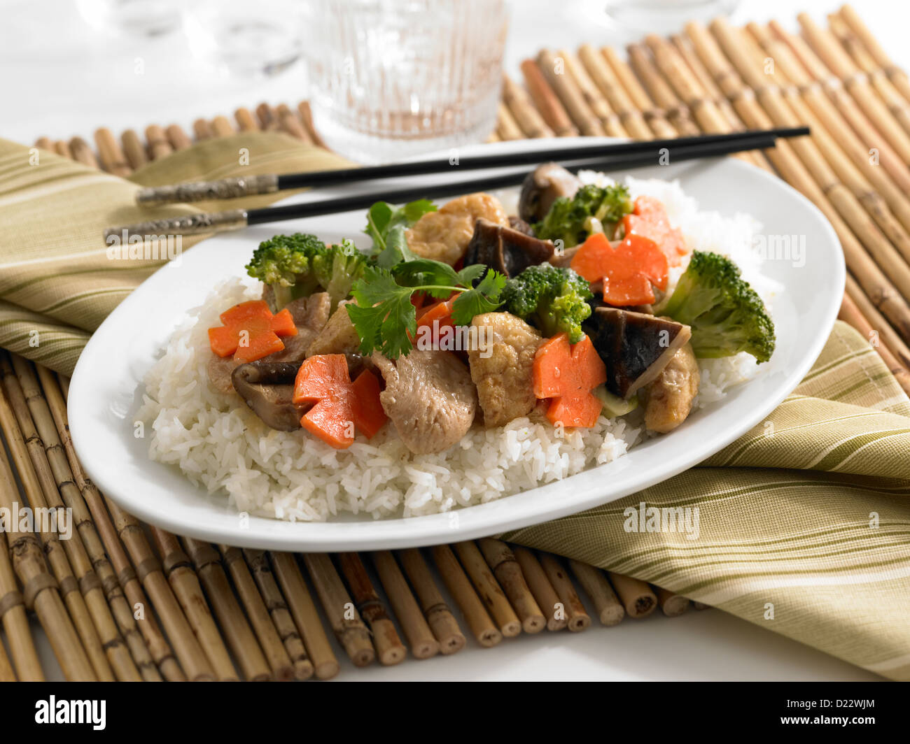 Seitan con verdure e riso bianco Foto Stock