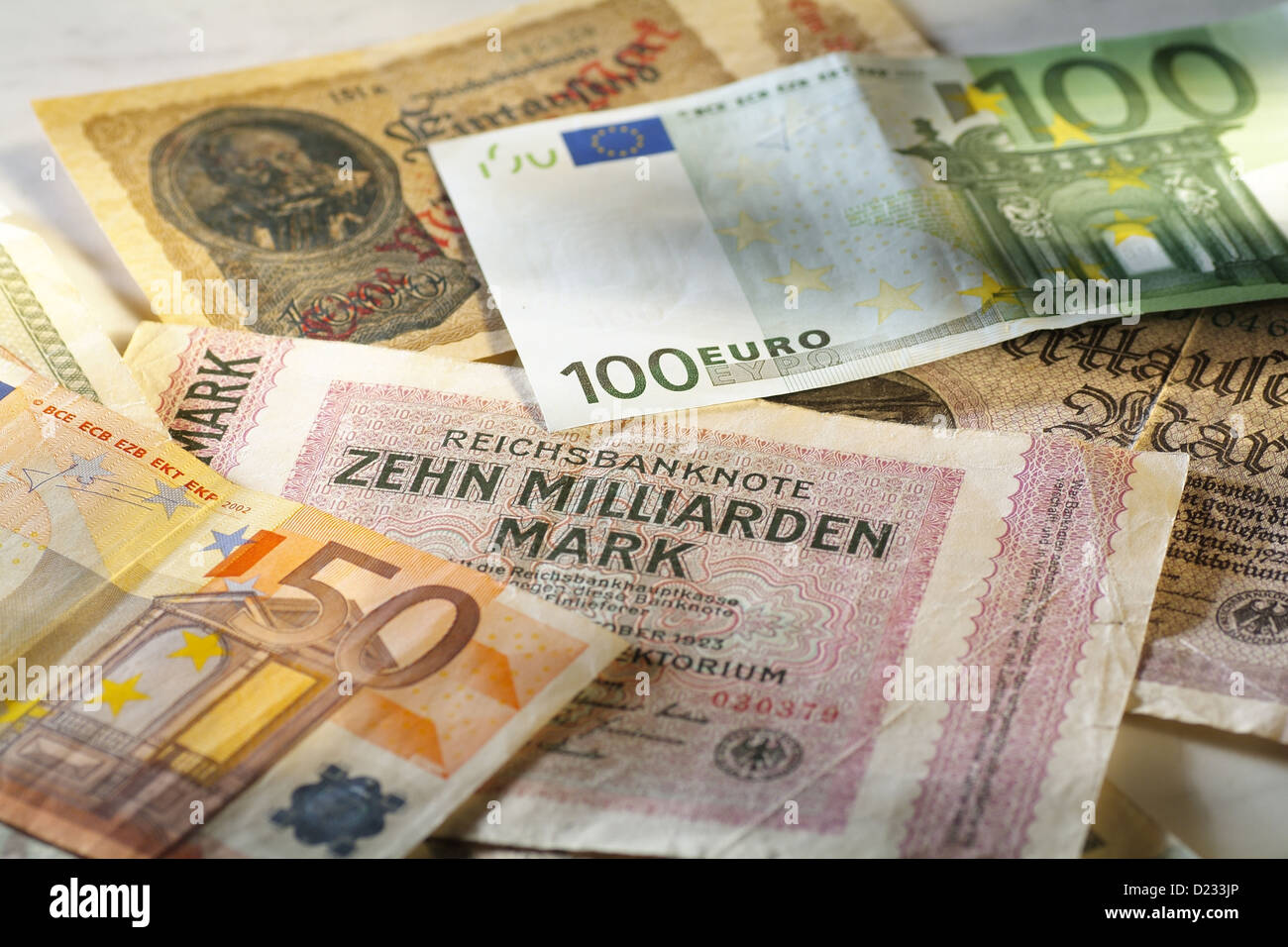 Amburgo, Germania Reich le banconote e le banconote in euro Foto Stock