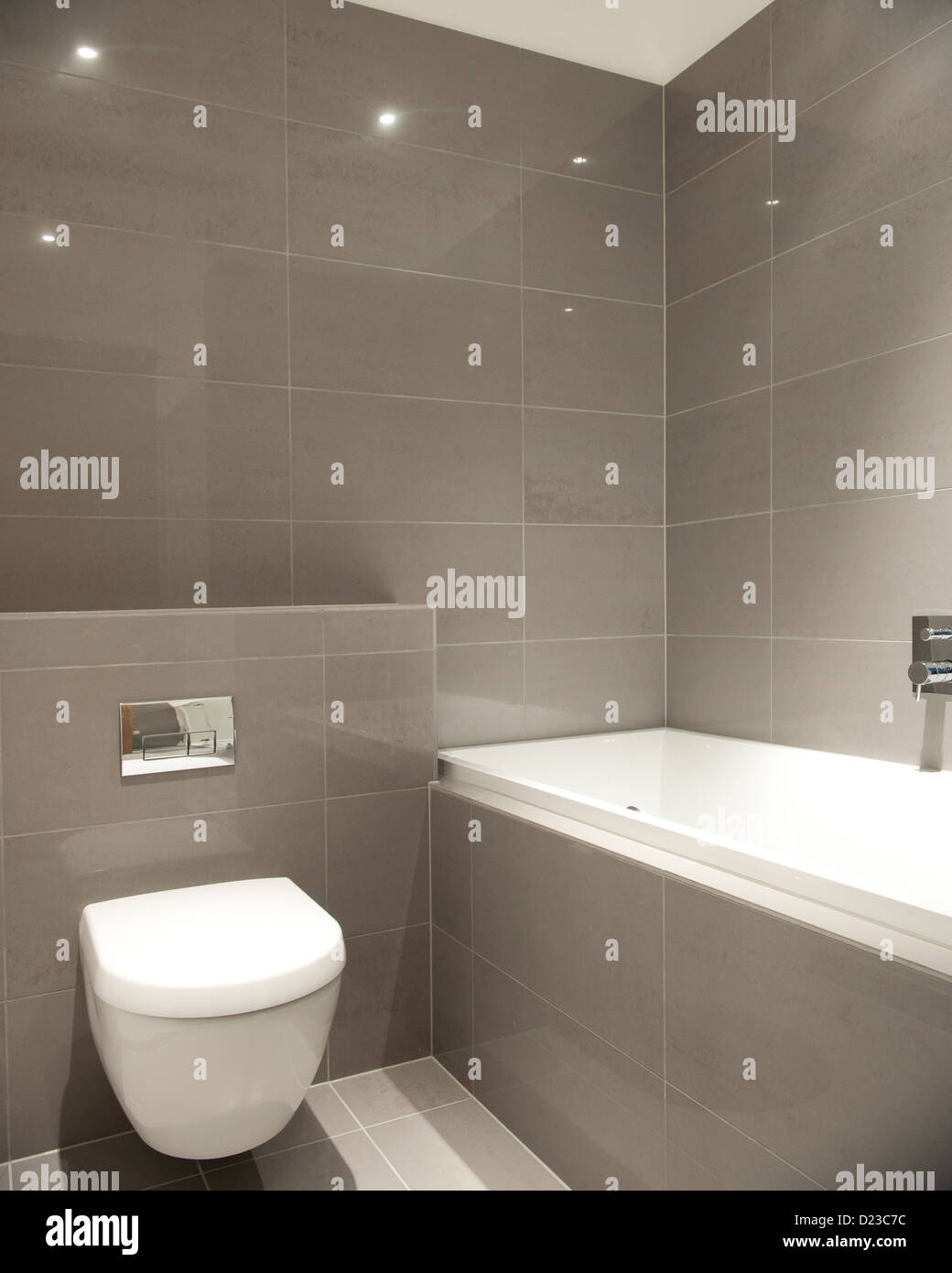 Un bagno interno con wc e vasca da bagno Foto Stock