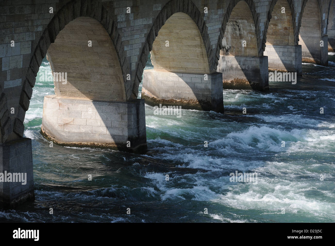 Schaffhausen, Svizzera, Rheinbruecke Cascate del Reno Foto Stock