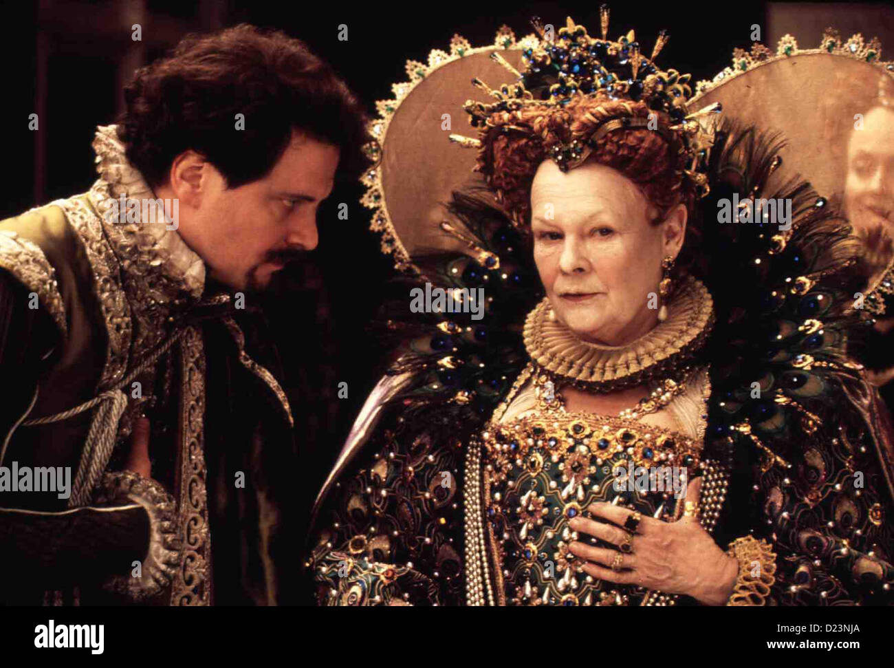 Shakespeare In Love Shakespeare in amore eterno Wessex (Colin Firth), Queen Elizabeth (Judi Dench) *** Caption locale *** 1998 Foto Stock