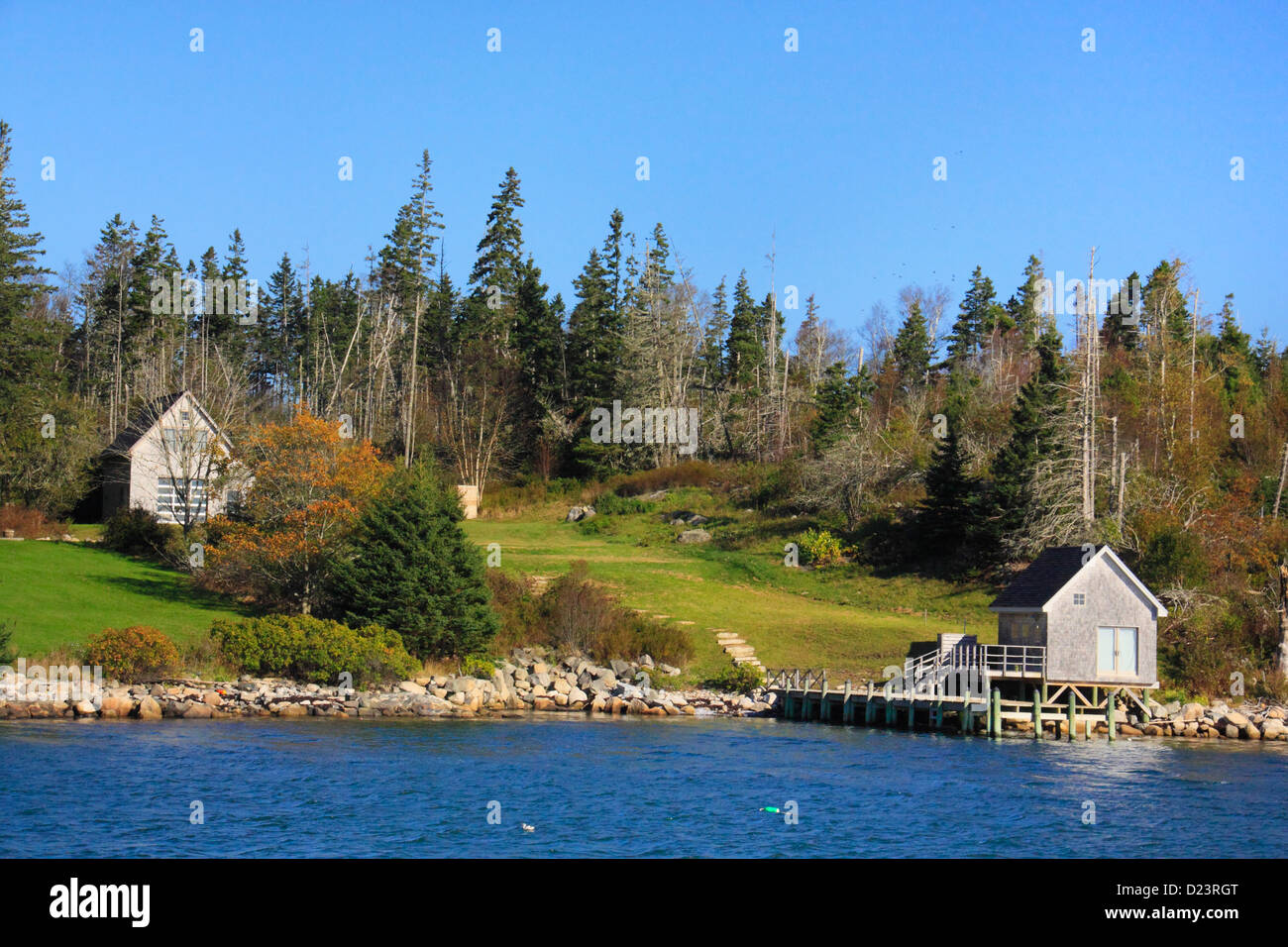 Isola di Vinalhaven visto dal traghetto Vinalhaven, Vinalhaven Isola, Maine, Stati Uniti d'America Foto Stock