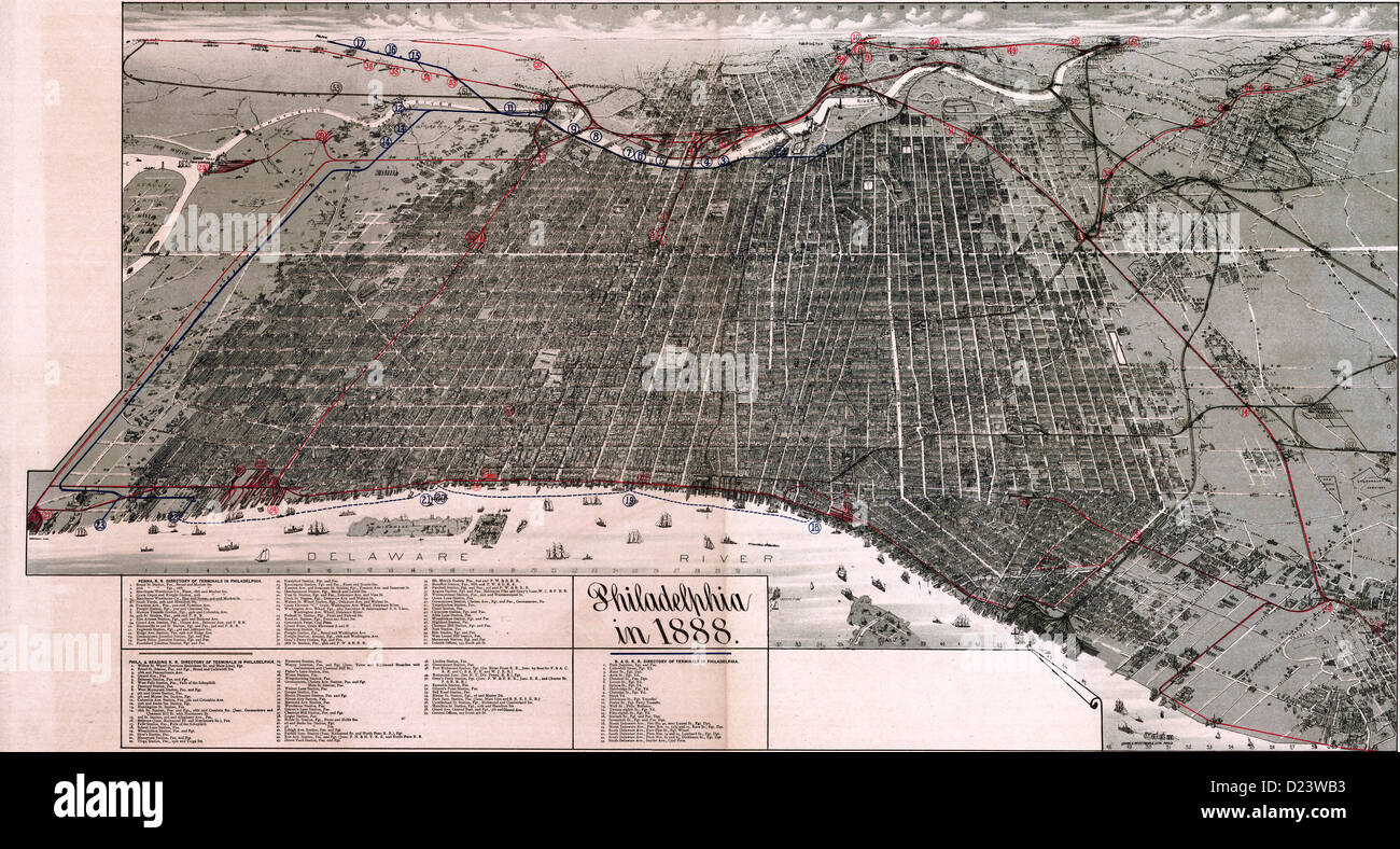 Mappa di Philadelphia, Pennsylvania nel 1888. Foto Stock
