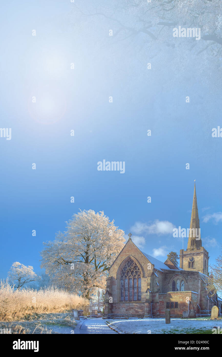 Sfondo di natale con la Chiesa e con la neve Foto Stock