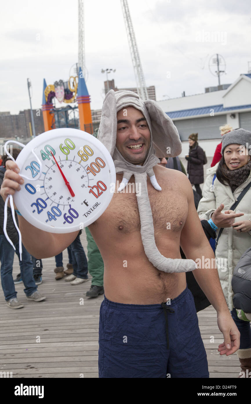 2013: Coney Island Polar Bear Club Nuovo Anno di nuotare nell'Oceano Atlantico; Brooklyn; New York Foto Stock