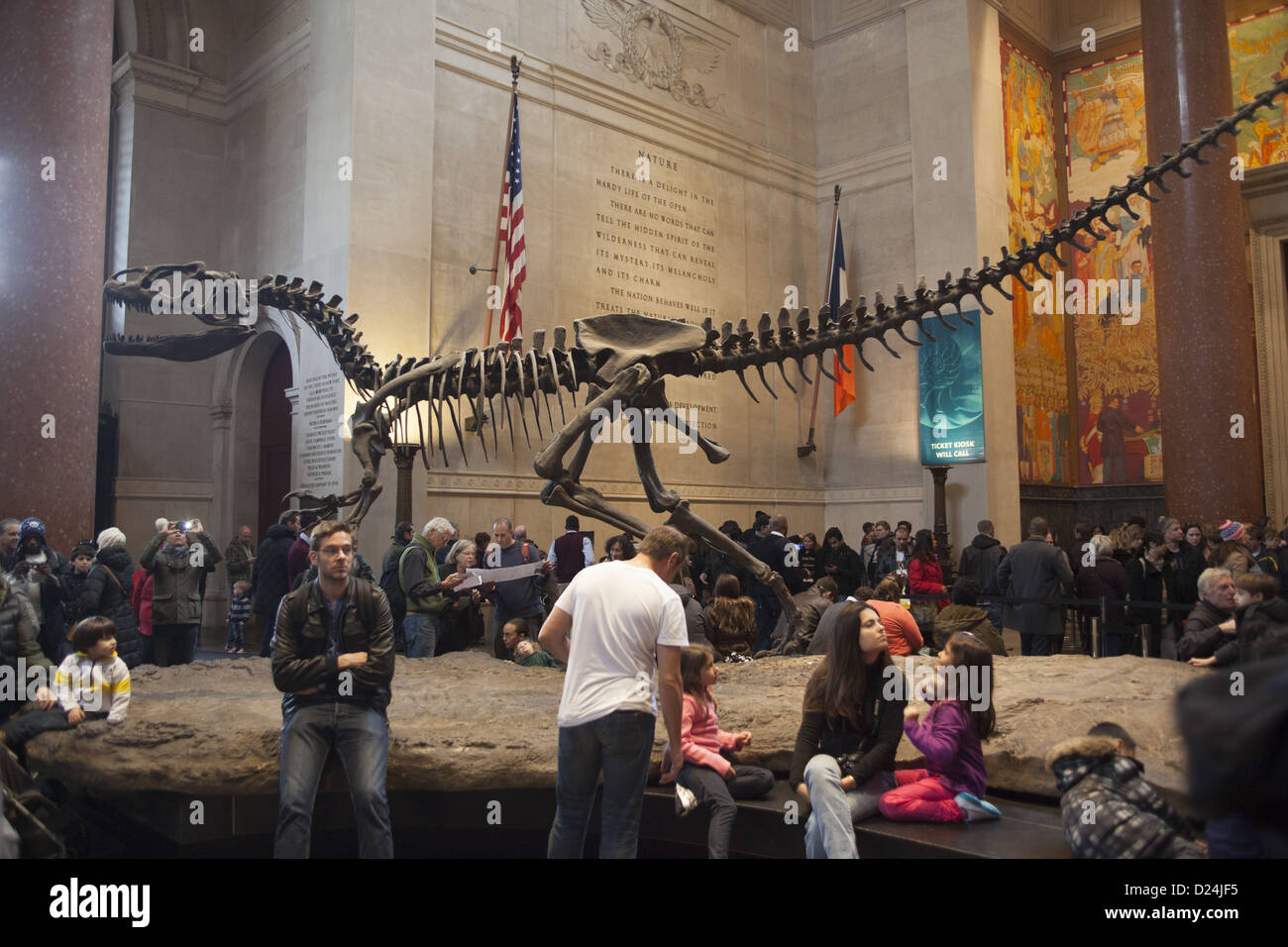 Ingresso al Museo Americano di Storia Naturale su Central Park West a New York City. Foto Stock