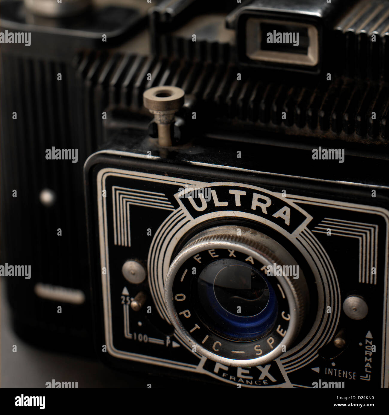 Vecchia telecamera in bachelite Ultra Fex, close-up Foto Stock