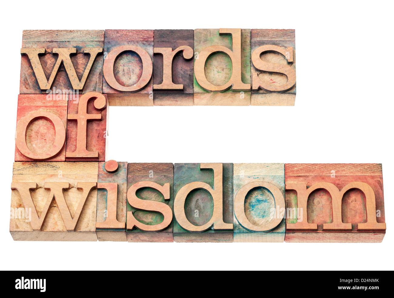 Parole di Saggezza - testo isolato in rilievografia vintage tipo legno blocchi di stampa Foto Stock