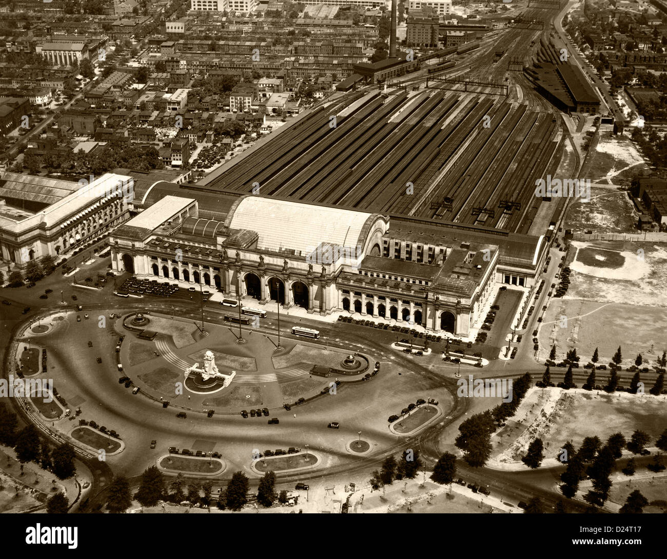 Storico fotografia aerea Union Station, Washington DC, 1931 Foto Stock