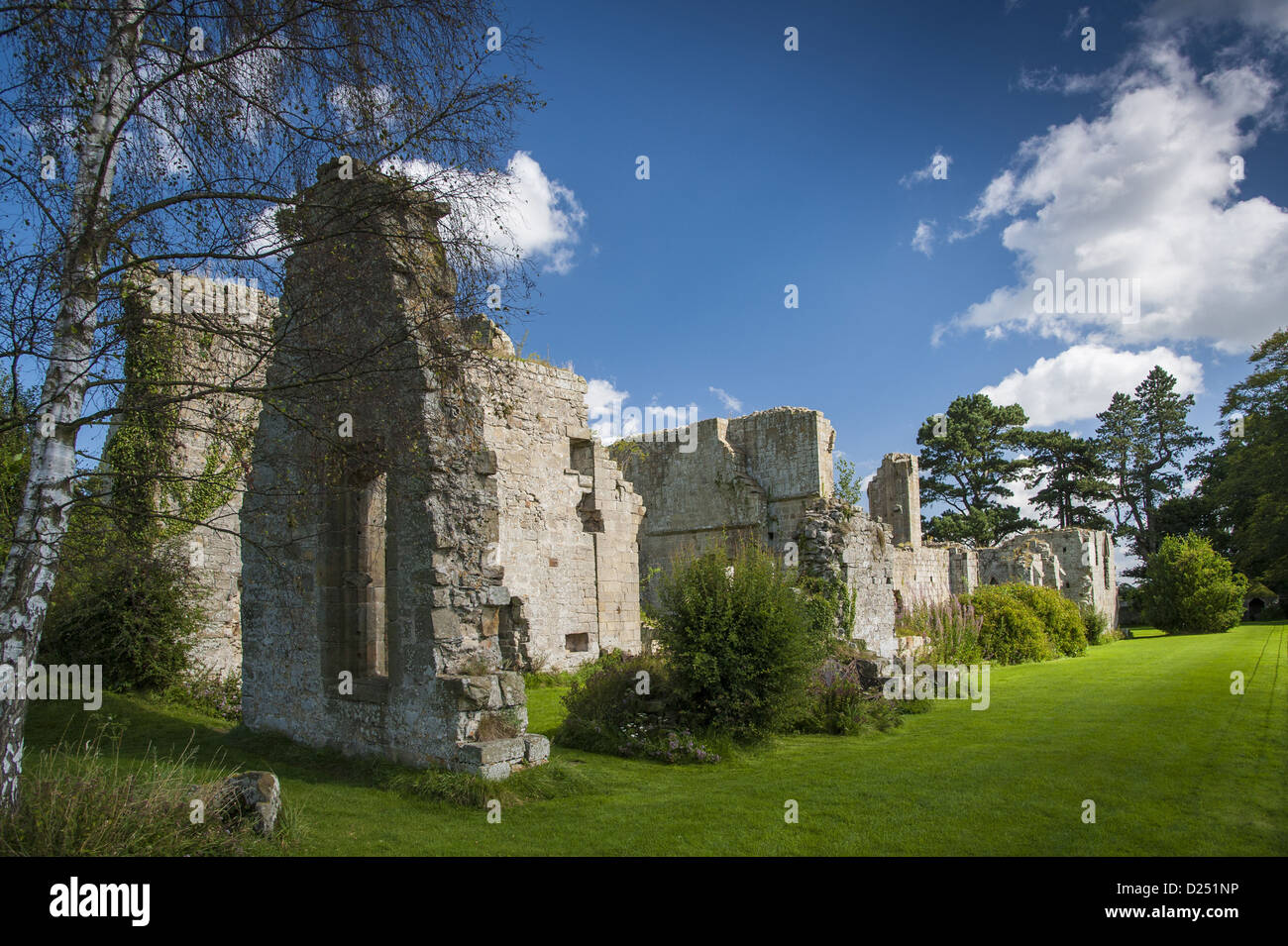 Abbazia cistercense rovine, Jervaulx Abbey, Est Witton, North Yorkshire, Inghilterra, Agosto Foto Stock