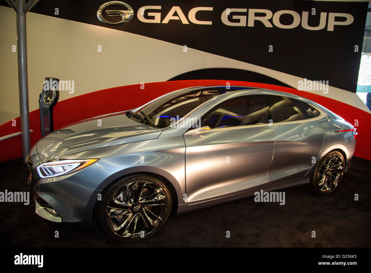 La Guangzhou Automobile del gruppo E-jet estesa gamma di auto elettriche sul display al North American International Auto Show. Foto Stock