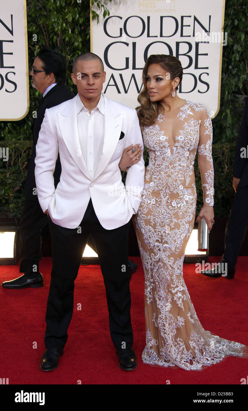 Attrice / cantante Jennifer Lopez e Casper Smart arrivano al settantesimo Annuale di Golden Globe Awards presentato dalla Hollywood Foreign Press Association, HFPA, presso l'Hotel Beverly Hilton di Beverly Hills, Stati Uniti d'America, il 13 gennaio 2013. Foto: Hubert Boesl Foto Stock