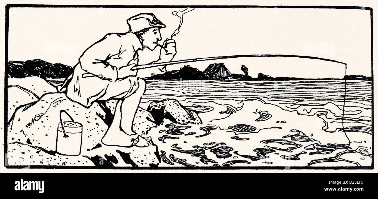 I pescatori con la pesca sulla riva Foto Stock