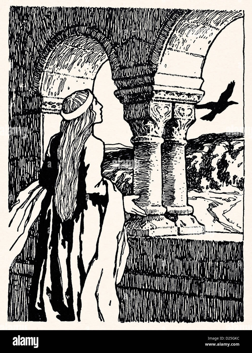 Donna che guarda in distanza Foto Stock