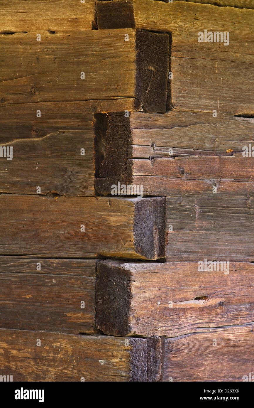 Chiesa di legno (Biserica de lemn) Budesti in Romania. Dettagli della lavorazione del legno. L'Europa, Romania, Maramures Foto Stock