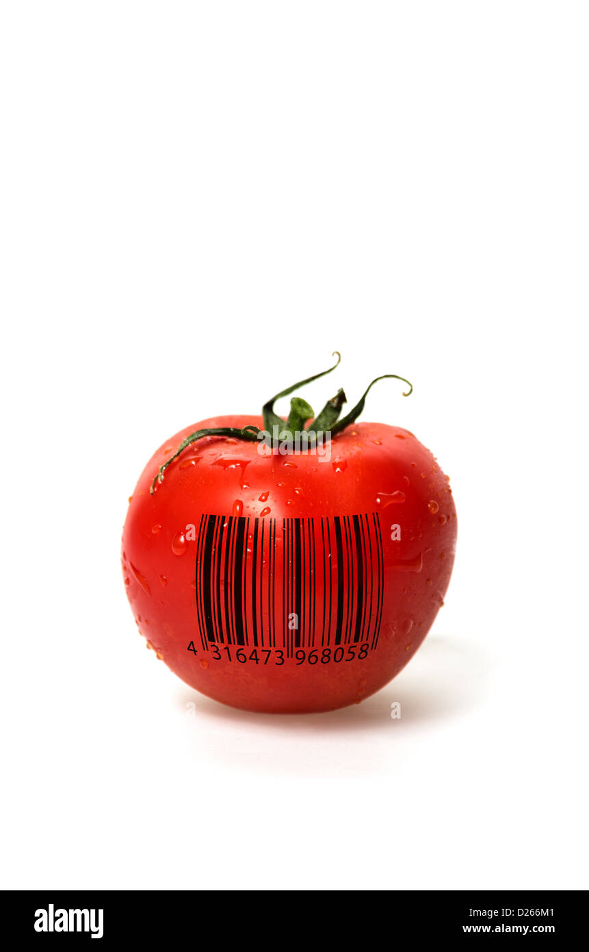 Tomate mit codice a barre Foto Stock