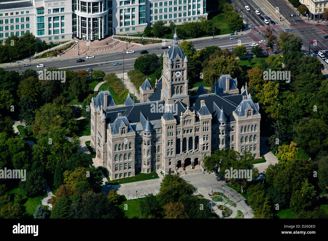 Fotografia aerea di Salt Lake City e della contea di edificio, Washington Square, Salt Lake City, Utah Foto Stock