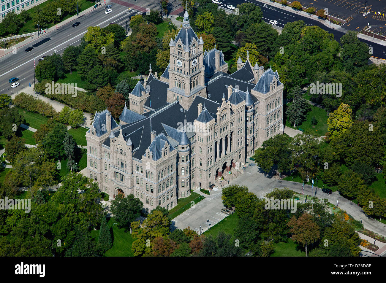 Fotografia aerea di Salt Lake City e della contea di edificio, Washington Square, Salt Lake City, Utah Foto Stock