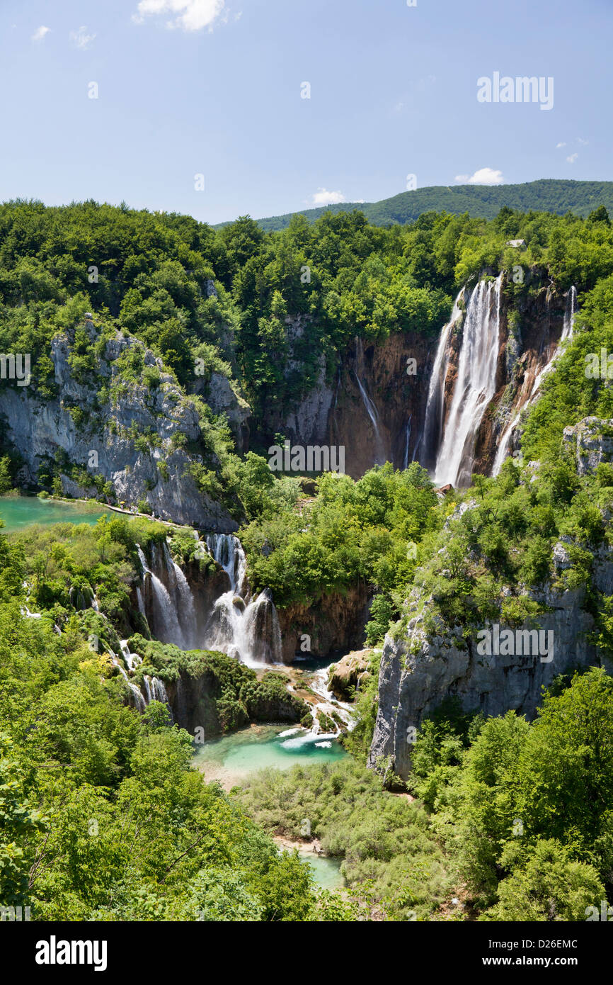 I Laghi di Plitvice nel Parco Nazionale Plitvicka Jezera in Croazia. La grande caduta (Veliki slap). Europa e Sud Croazia Foto Stock