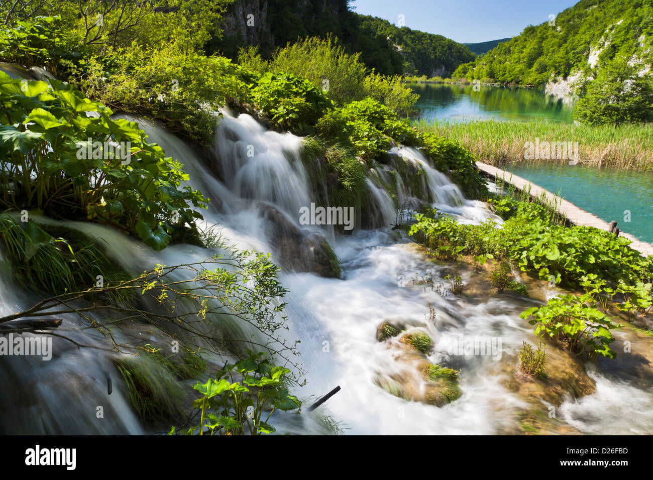 I Laghi di Plitvice nel Parco Nazionale Plitvicka Jezera in Croazia. I laghi inferiori, Kaluderovac. Europa e Sud Croazia Foto Stock