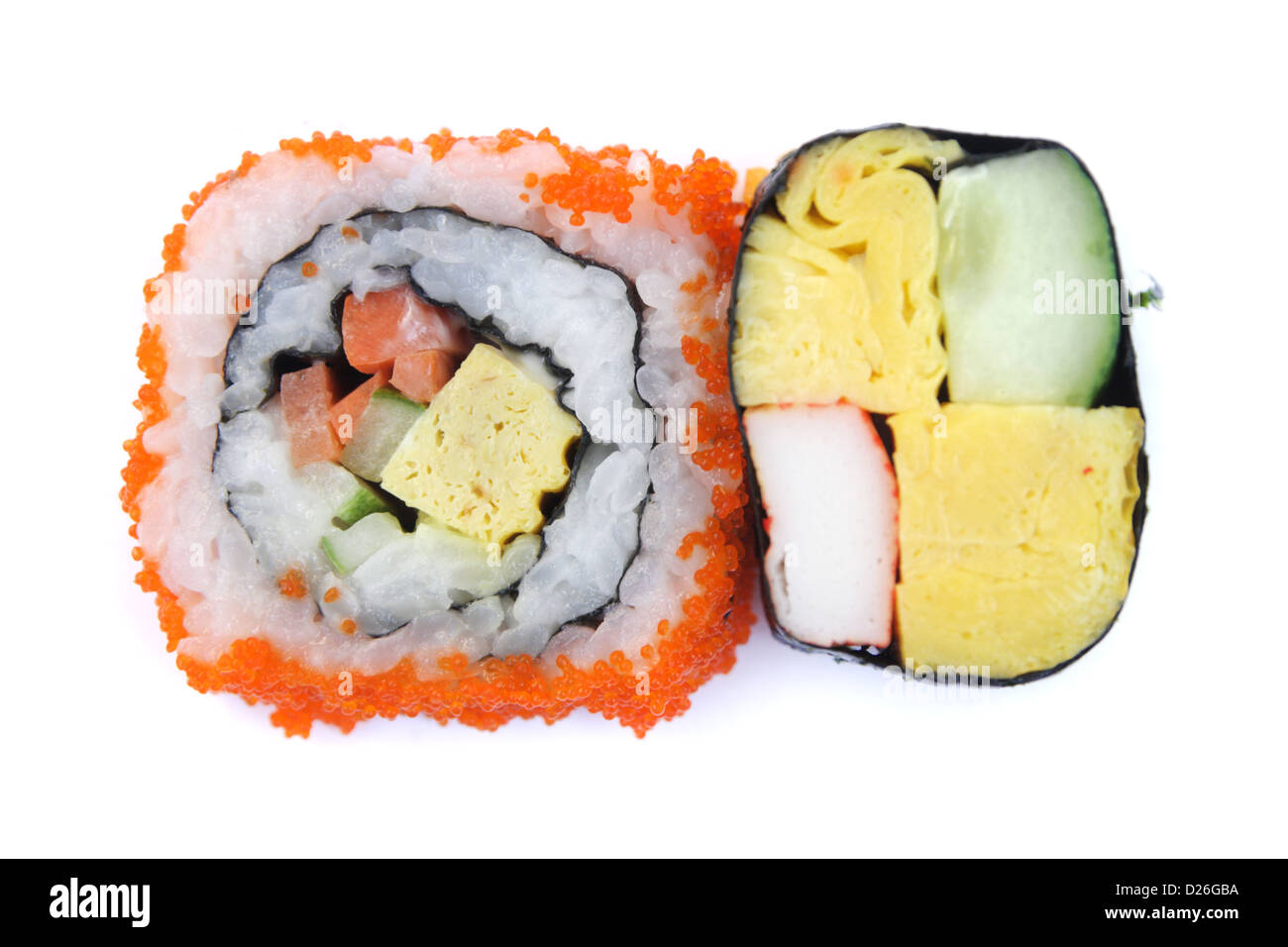 Maki sushi , California roll , Sushi-Maki con Surimi (imitazione granchio) e uova Foto Stock