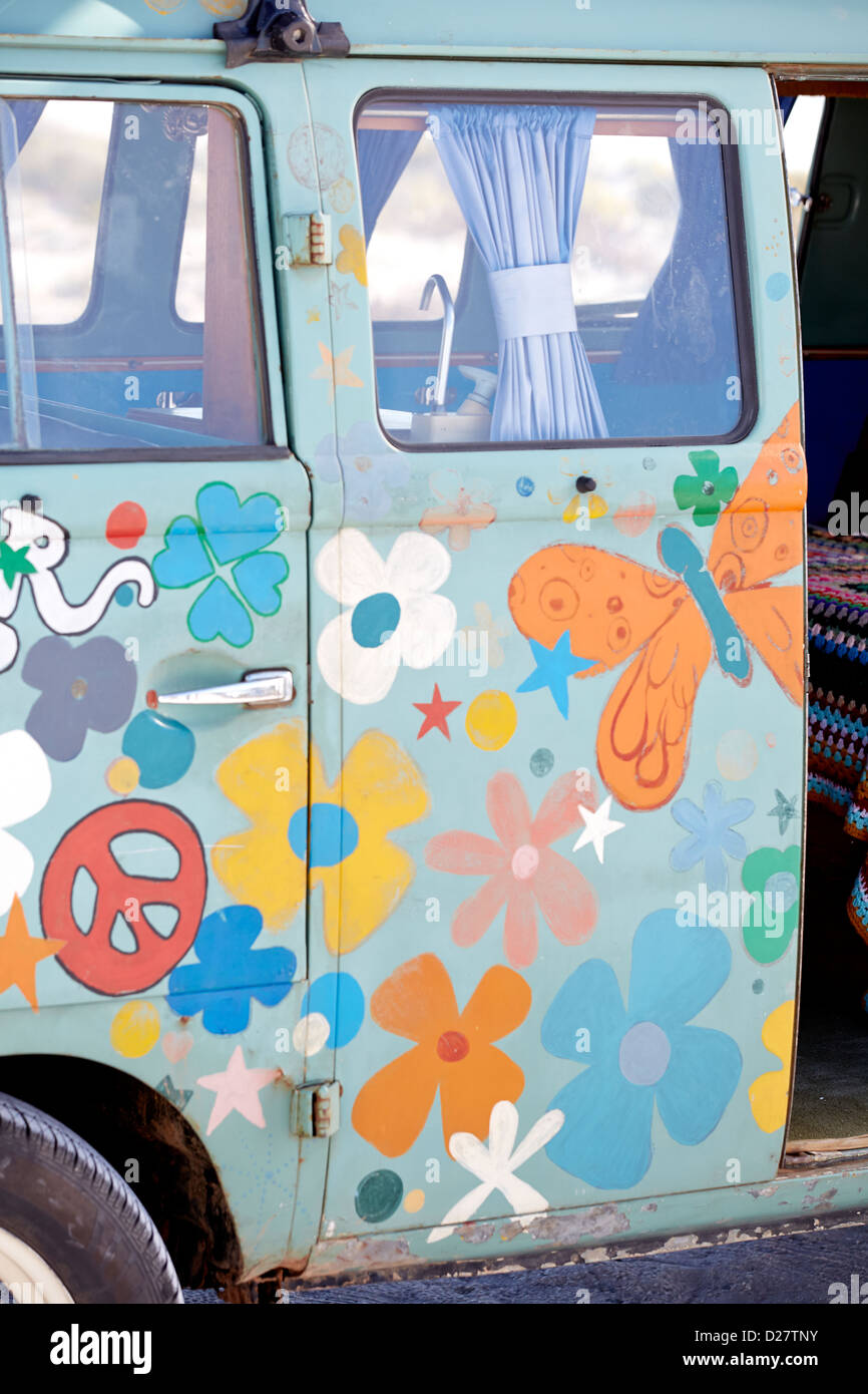 Abstract dettaglio personalizzati di flower power VW camper van Foto Stock