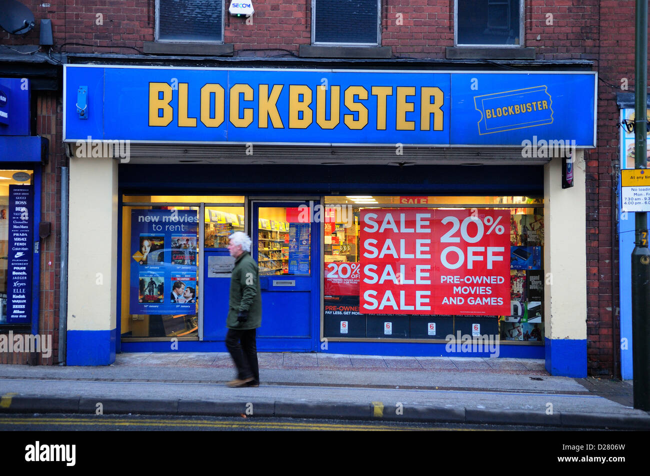 Eastwood,Notts,UK.16th.Gennaio.2013.Blockbuster noleggio DVD store è crollato in amministrazione. Foto Stock