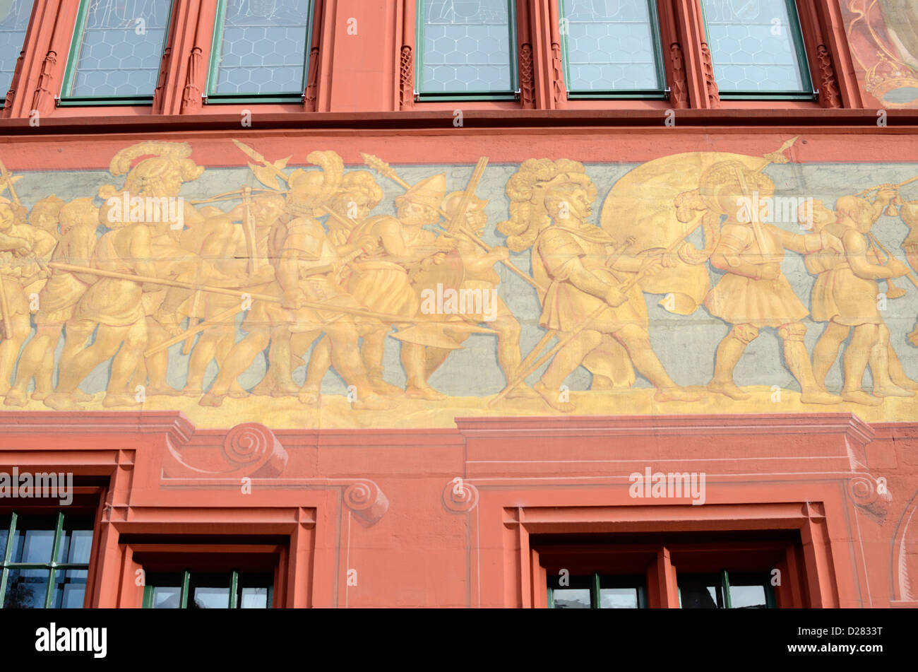Facciata dipinta di Rathaus (Municipio), Basilea, Svizzera Foto Stock