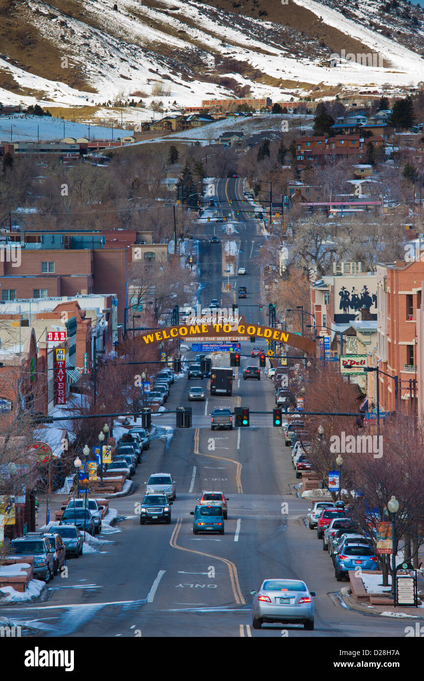 Stati Uniti d'America, Colorado, Golden, vista città del centro cittadino e Washington Avenue Foto Stock