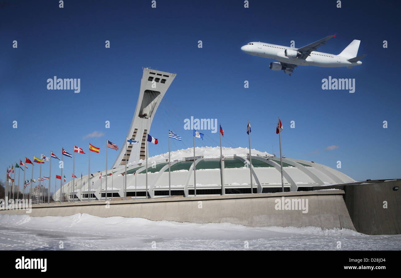 In aereo oltre lo Stadio Olimpico, città di Montreal, Canada. Foto Stock