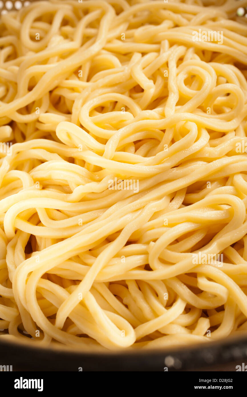 Cucinati freschi lo mein noodles. AKA ramen e saimin Foto Stock