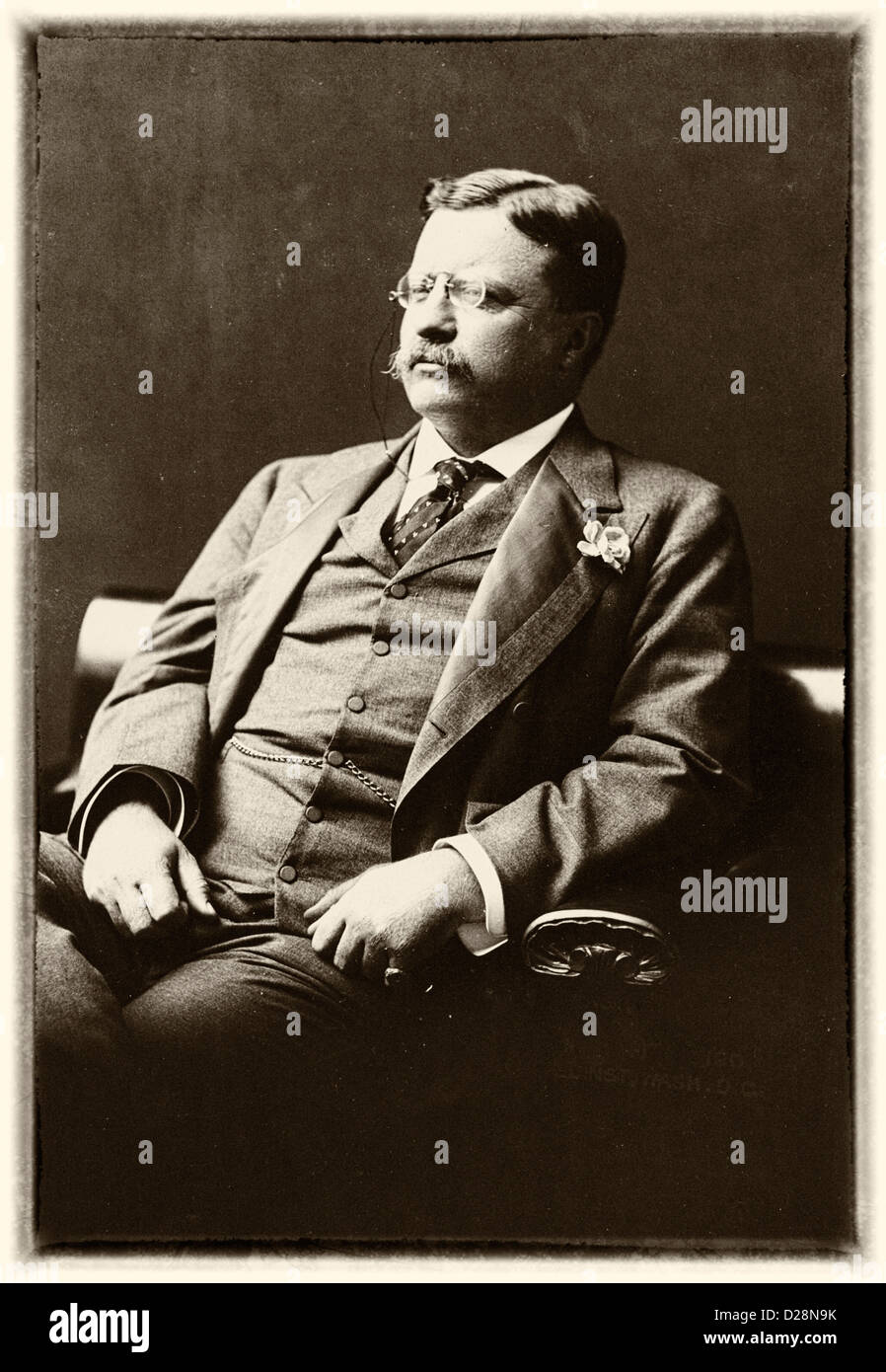 Theodore Roosevelt, mezza lunghezza ritratto, seduto, rivolto verso sinistra, circa 1906 Foto Stock