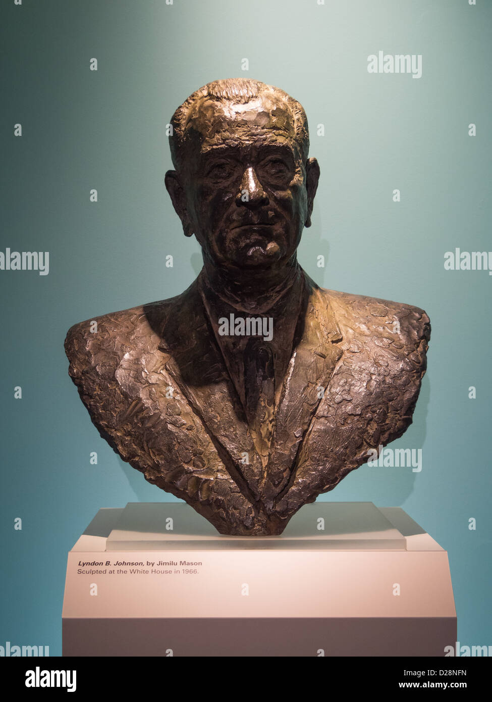 Busto in bronzo di Lyndon B Johnson, Presidente degli Stati Uniti nel suo museo presidenziale e la libreria di Austin in Texas Foto Stock