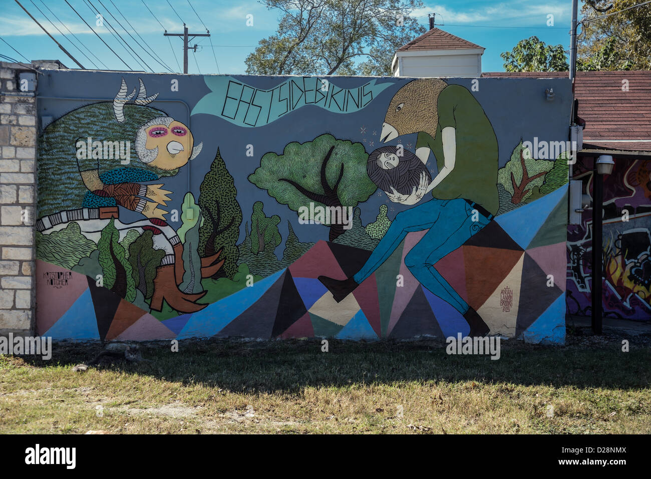 Austin, Texas street arte murale di Kris Kotcher sul lato est della città Foto Stock