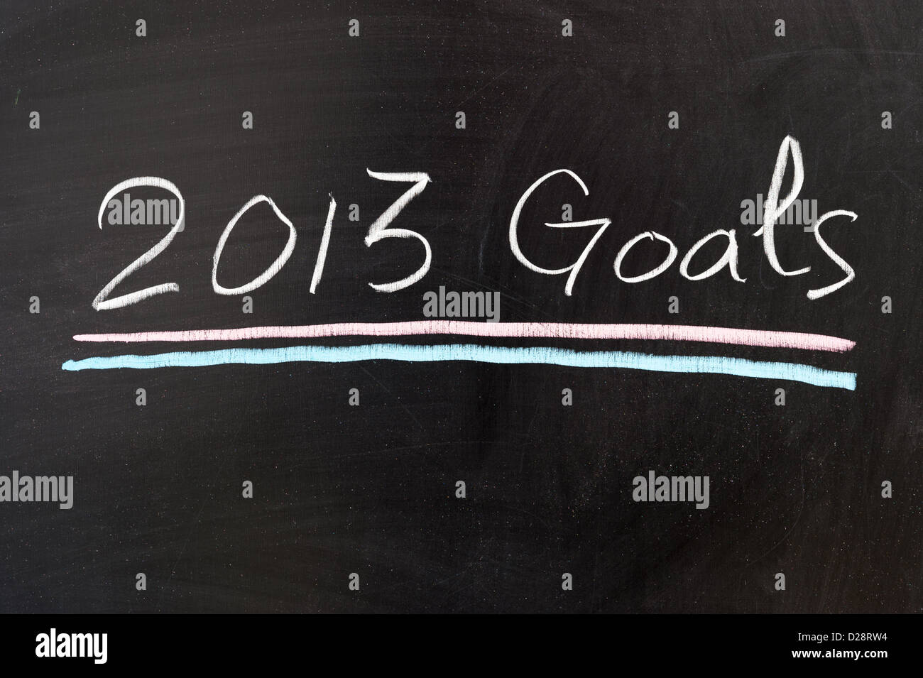 Gli obiettivi di 2013 parole scritte sulla lavagna Foto Stock