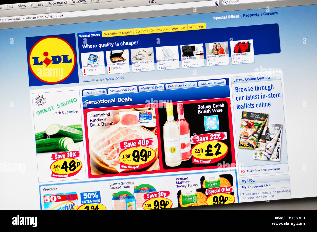 Sito web di Lidl - British shopping online Foto Stock