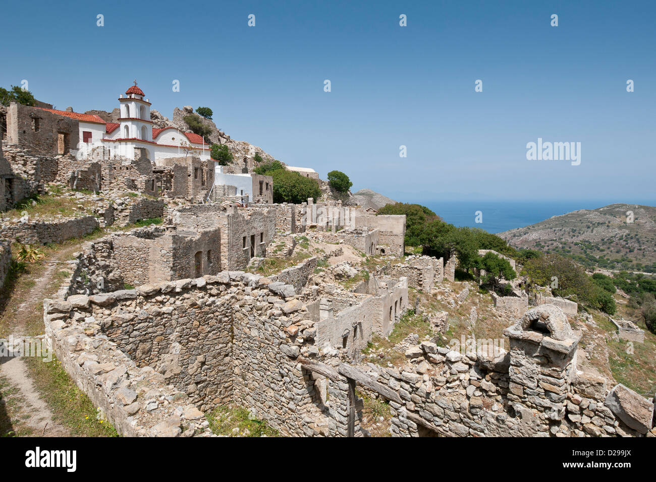 Tilos. La Grecia. Il villaggio abbandonato di Mikro Chorio (Mikro Horio) Foto Stock