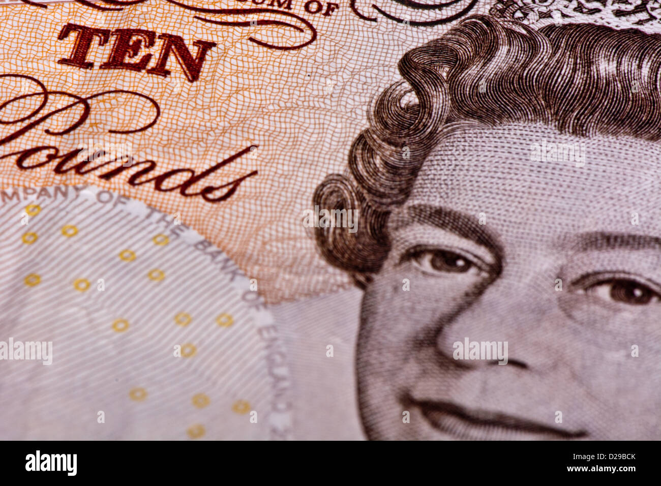 Big close-up dieci British pound nota Foto Stock