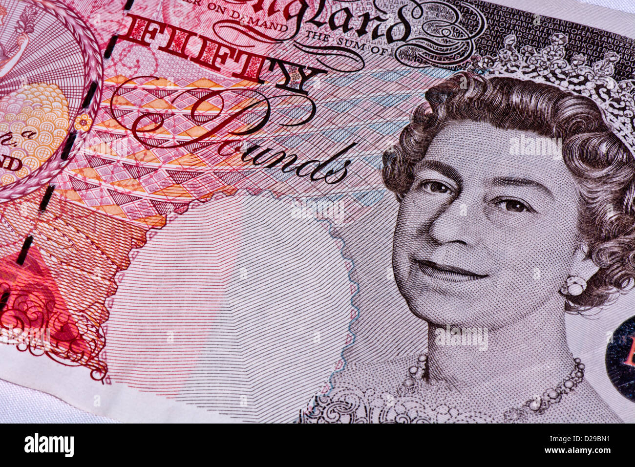 Close-up cinquanta British pound nota Foto Stock