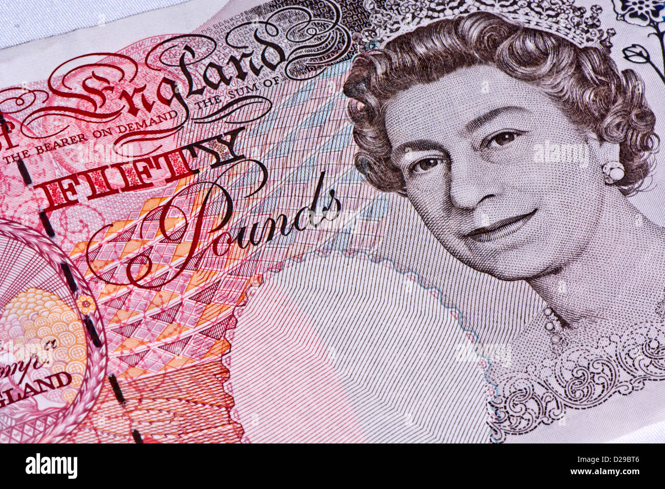 Close-up cinquanta British pound nota Foto Stock