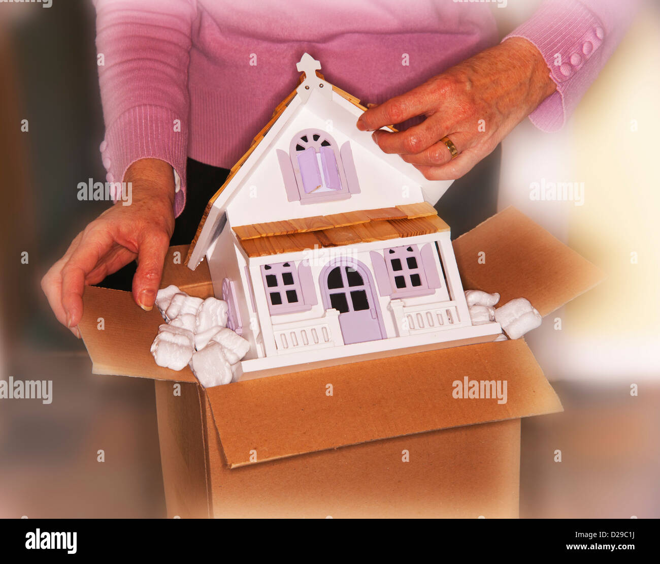 Concetto, mercato immobiliare, in box, consegna, sogno, home casa Foto Stock