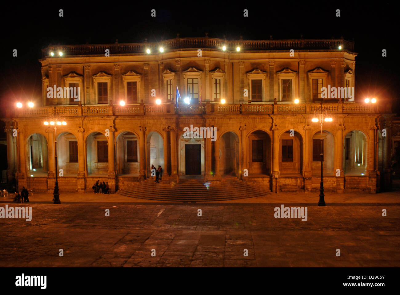 Architettura di Noto Ducezio Sicilia Siracusa Provincia di notte Foto Stock