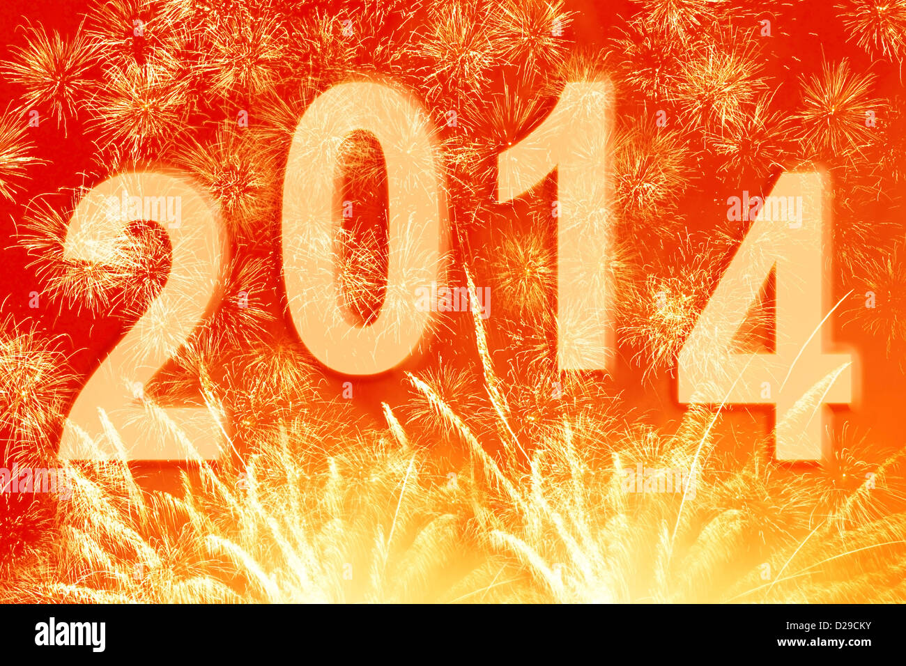 Anno Nuovo 2014 sullo sfondo di fuochi d'artificio Foto Stock