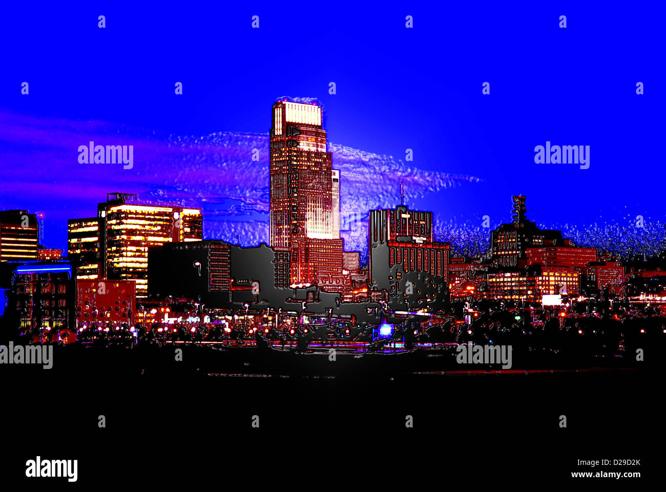 Omaha, Nebraska skyline notturno Foto Stock