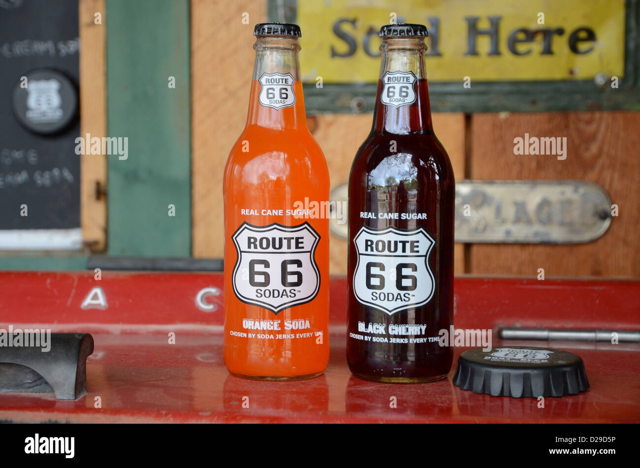 Route 66 bottiglie di soda Foto Stock