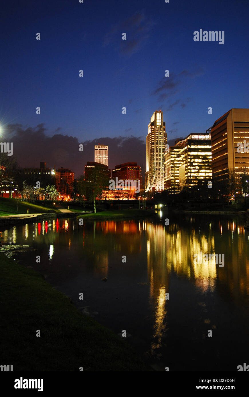 Omaha, Nebraska skyline notturno Foto Stock