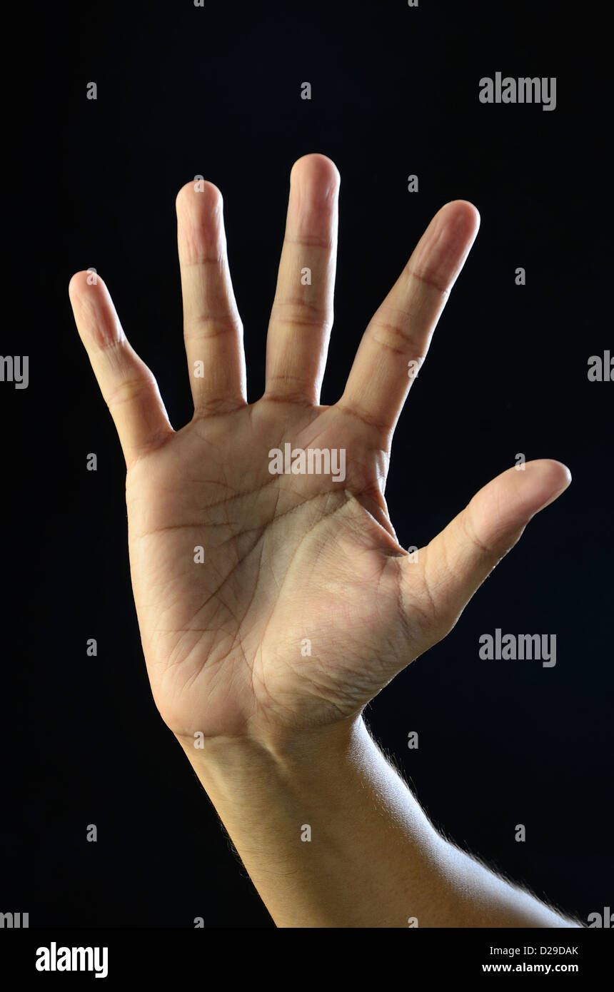 Linguaggio dei segni, cinque dita Foto Stock